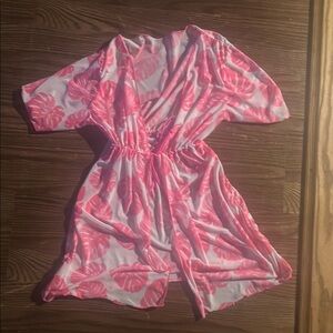 SHEIN Pink Leaf Pattern Kids Swim Coverup